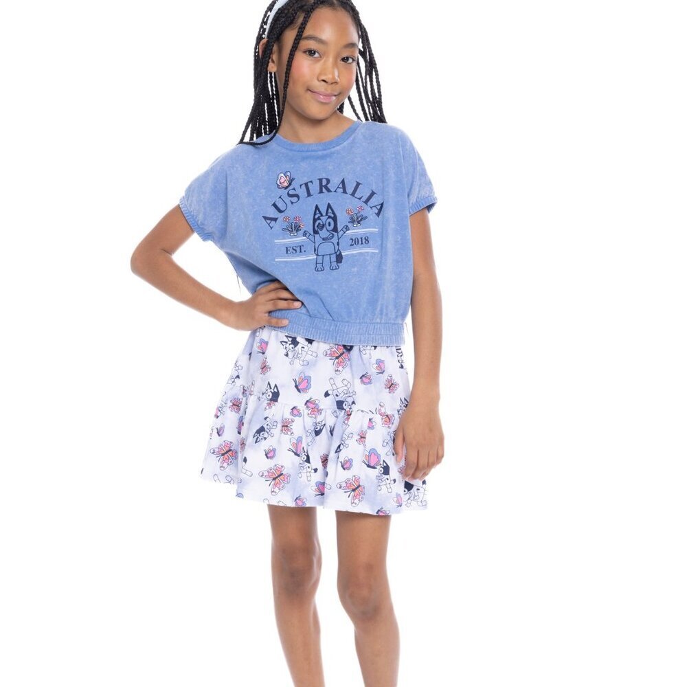 Bluey Australia Girls Graphic Top | Cropped T-Shirt Kids Size M (7/8) Short Slee